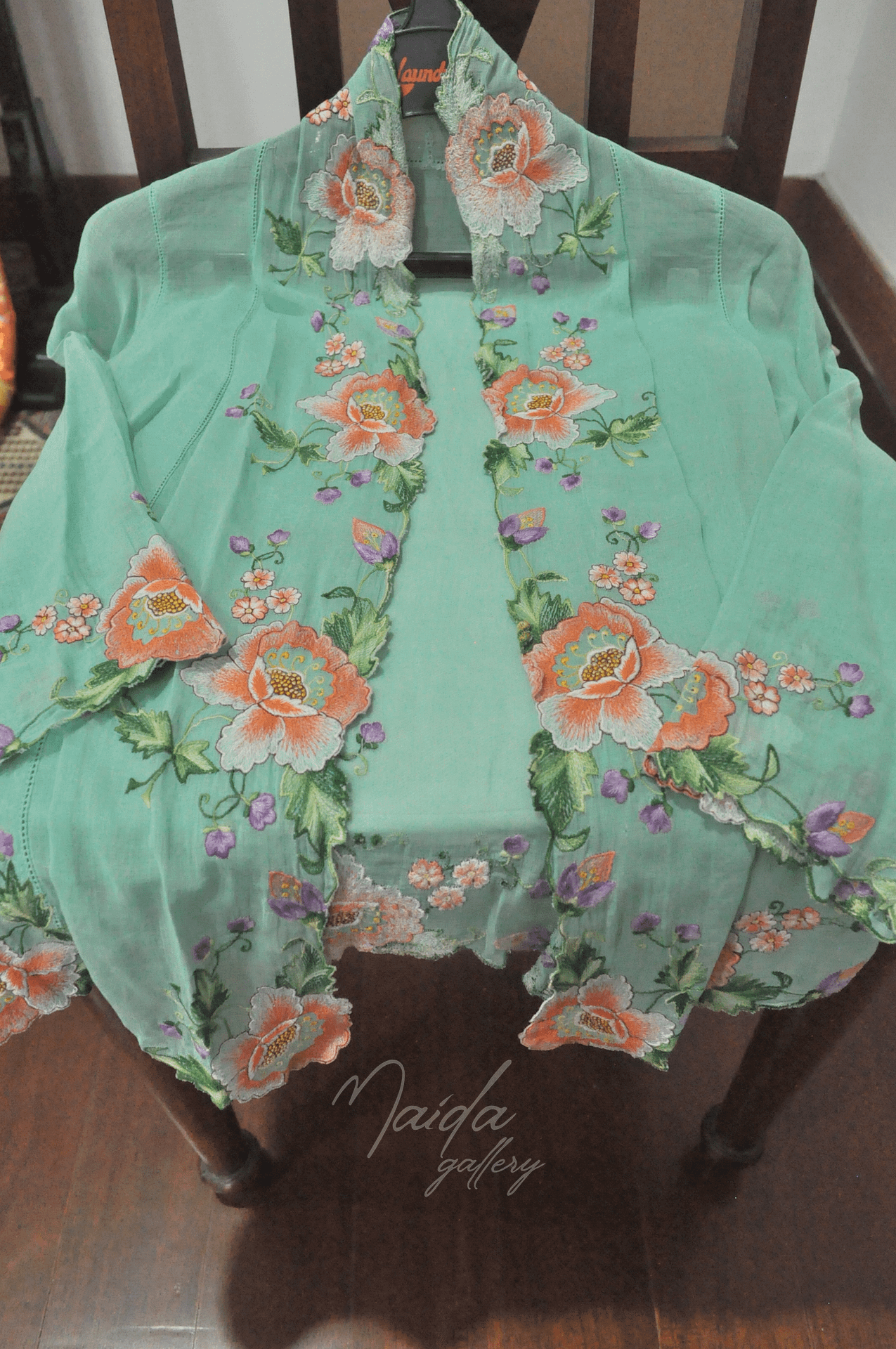 Kebaya Antik Hijau Tosca Bunga Peach Maidagallery